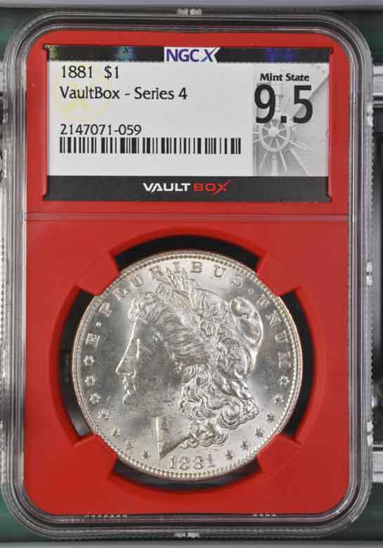 1881 $1 Morgan Silver Dollar NGCX Mint State 9.5 Vaultbox Series 4