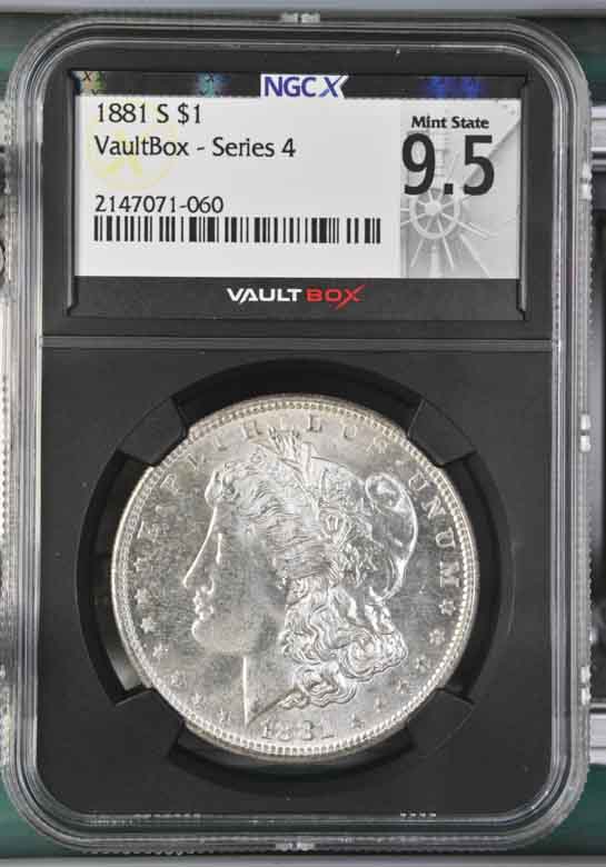 1881-S $1 Morgan Silver Dollar NGCX Mint State 9.5 Vaultbox Series 4