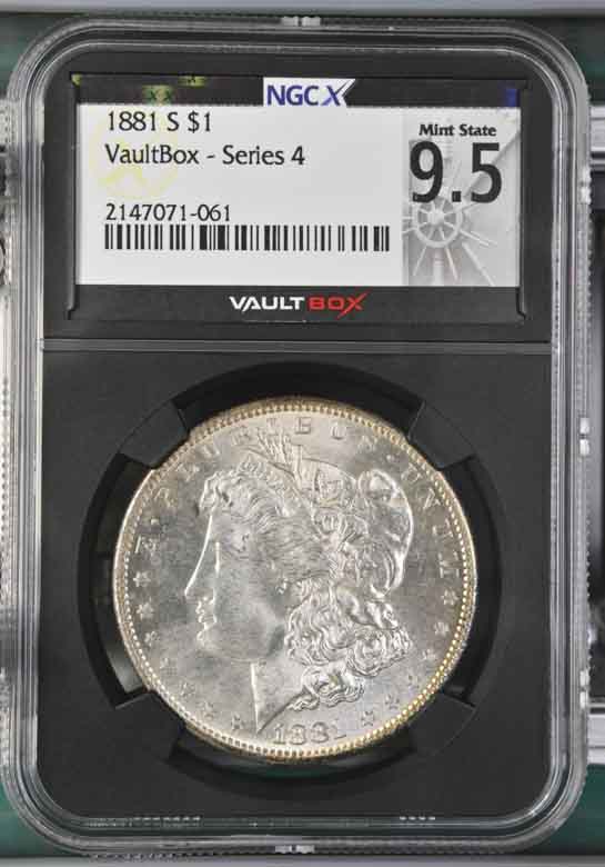 1881-S $1 Morgan Silver Dollar NGCX Mint State 9.5 Vaultbox Series 4