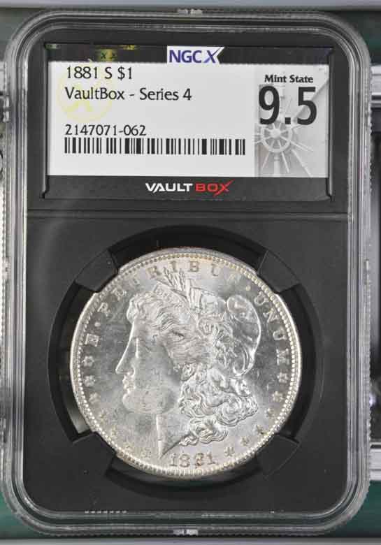 1881-S $1 Morgan Silver Dollar NGCX Mint State 9.5 Vaultbox Series 4