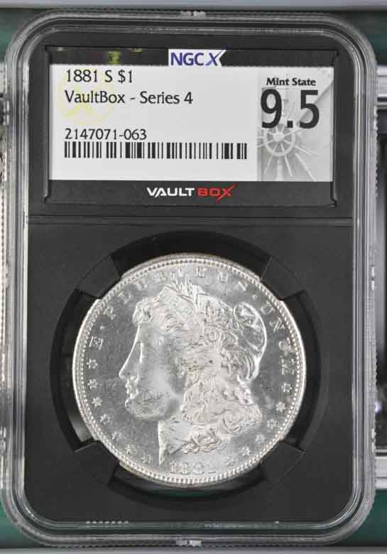 1881-S $1 Morgan Silver Dollar NGCX Mint State 9.5 Vaultbox Series 4