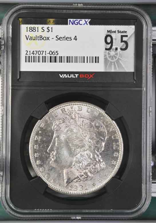 1881-S $1 Morgan Silver Dollar NGCX Mint State 9.5 Vaultbox Series 4