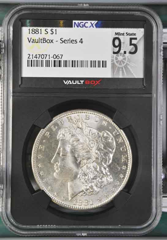1881-S $1 Morgan Silver Dollar NGCX Mint State 9.5 Vaultbox Series 4
