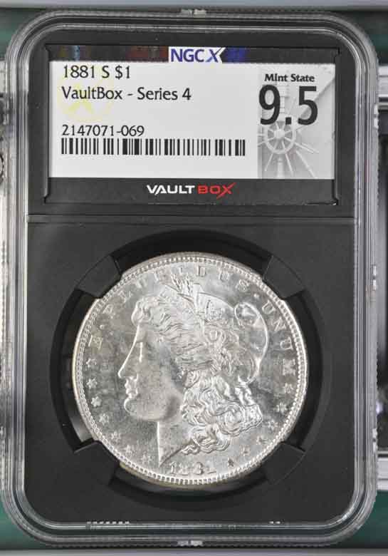 1881-S $1 Morgan Silver Dollar NGCX Mint State 9.5 Vaultbox Series 4