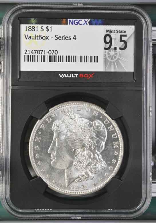 1881-S $1 Morgan Silver Dollar NGCX Mint State 9.5 Vaultbox Series 4