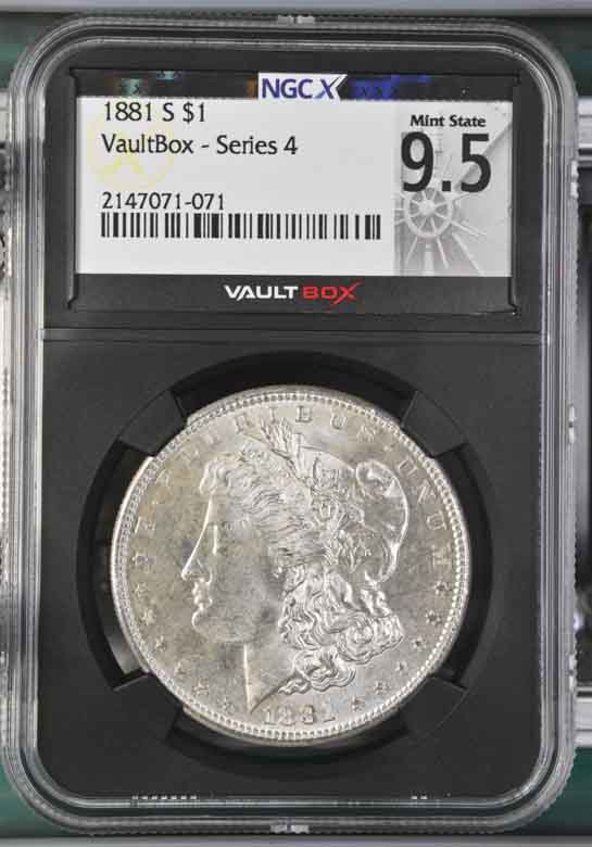 1881-S $1 Morgan Silver Dollar NGCX Mint State 9.5 Vaultbox Series 4