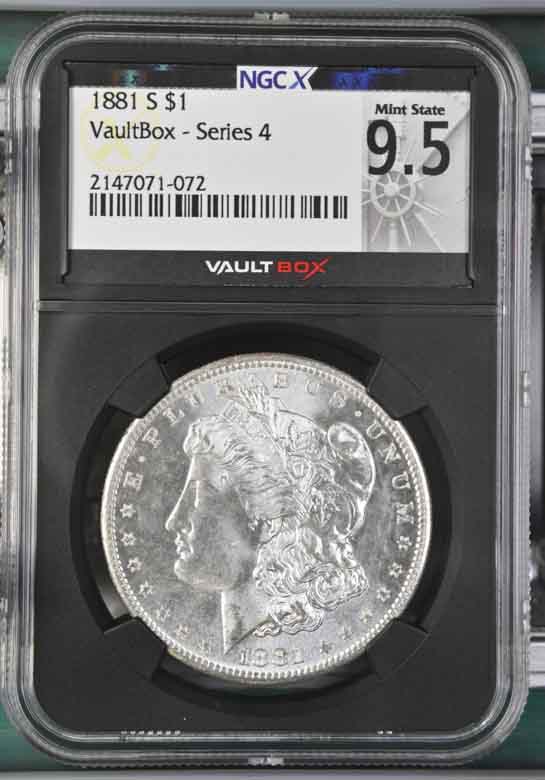1881-S $1 Morgan Silver Dollar NGCX Mint State 9.5 Vaultbox Series 4