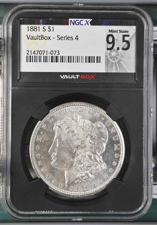 1881-S $1 Morgan Silver Dollar NGCX Mint State 9.5 Vaultbox Series 4