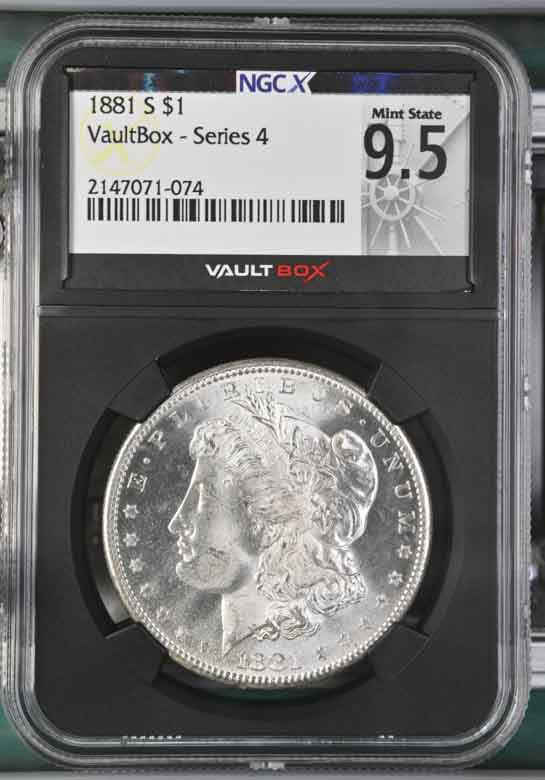 1881-S $1 Morgan Silver Dollar NGCX Mint State 9.5 Vaultbox Series 4