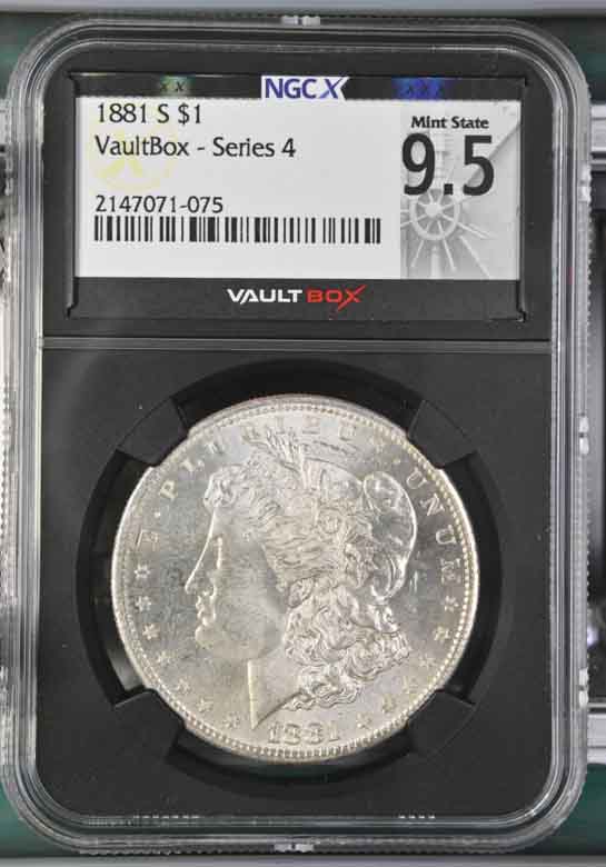 1881-S $1 Morgan Silver Dollar NGCX Mint State 9.5 Vaultbox Series 4
