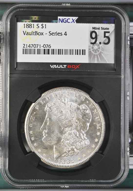 1881-S $1 Morgan Silver Dollar NGCX Mint State 9.5 Vaultbox Series 4