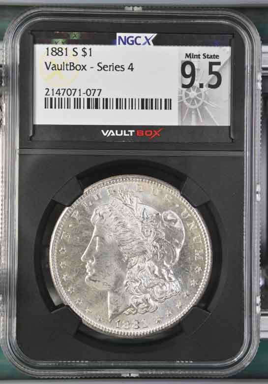 1881-S $1 Morgan Silver Dollar NGCX Mint State 9.5 Vaultbox Series 4