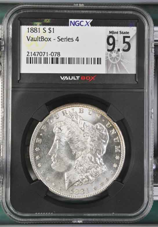 1881-S $1 Morgan Silver Dollar NGCX Mint State 9.5 Vaultbox Series 4