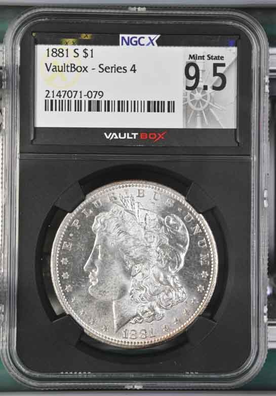 1881-S $1 Morgan Silver Dollar NGCX Mint State 9.5 Vaultbox Series 4