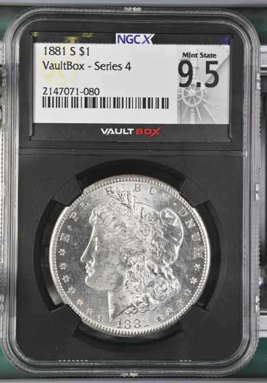 1881-S $1 Morgan Silver Dollar NGCX Mint State 9.5 Vaultbox Series 4