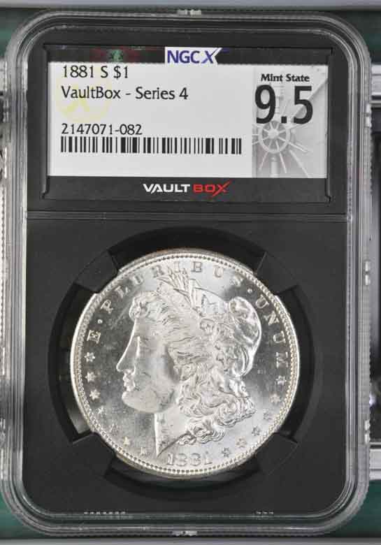 1881-S $1 Morgan Silver Dollar NGCX Mint State 9.5 Vaultbox Series 4