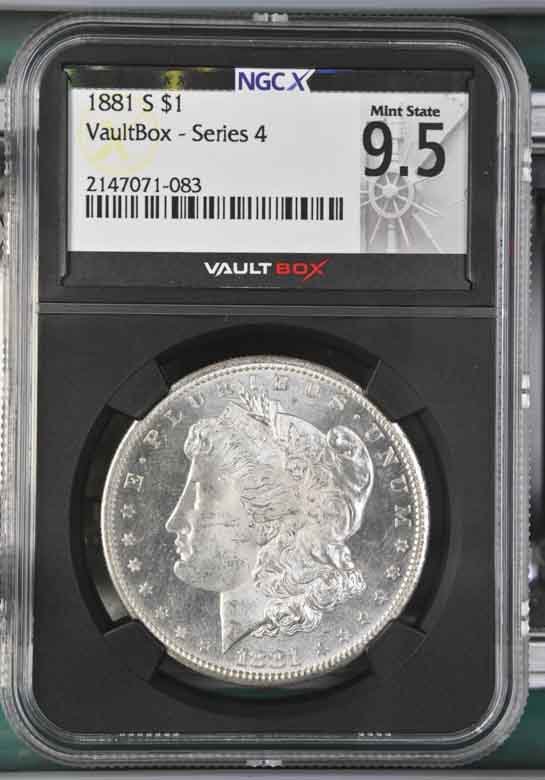 1881-S $1 Morgan Silver Dollar NGCX Mint State 9.5 Vaultbox Series 4