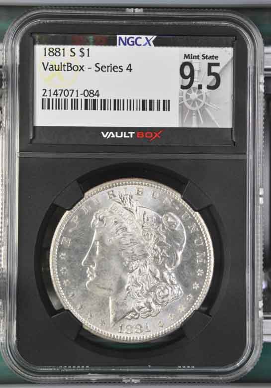 1881-S $1 Morgan Silver Dollar NGCX Mint State 9.5 Vaultbox Series 4