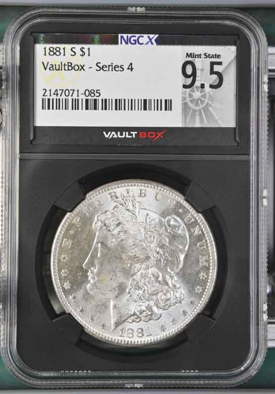 1881-S $1 Morgan Silver Dollar NGCX Mint State 9.5 Vaultbox Series 4