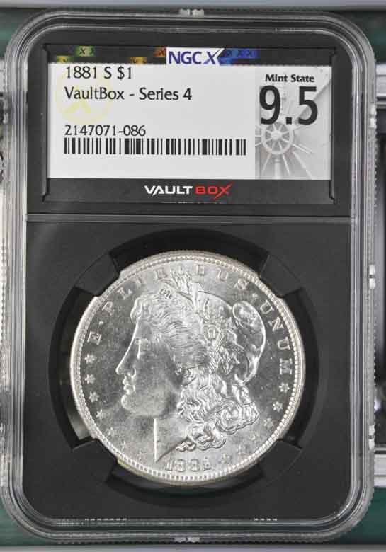 1881-S $1 Morgan Silver Dollar NGCX Mint State 9.5 Vaultbox Series 4
