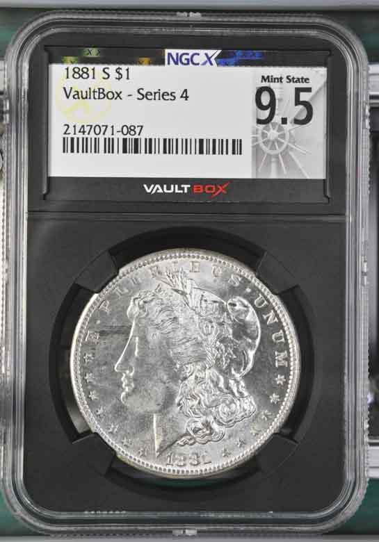 1881-S $1 Morgan Silver Dollar NGCX Mint State 9.5 Vaultbox Series 4