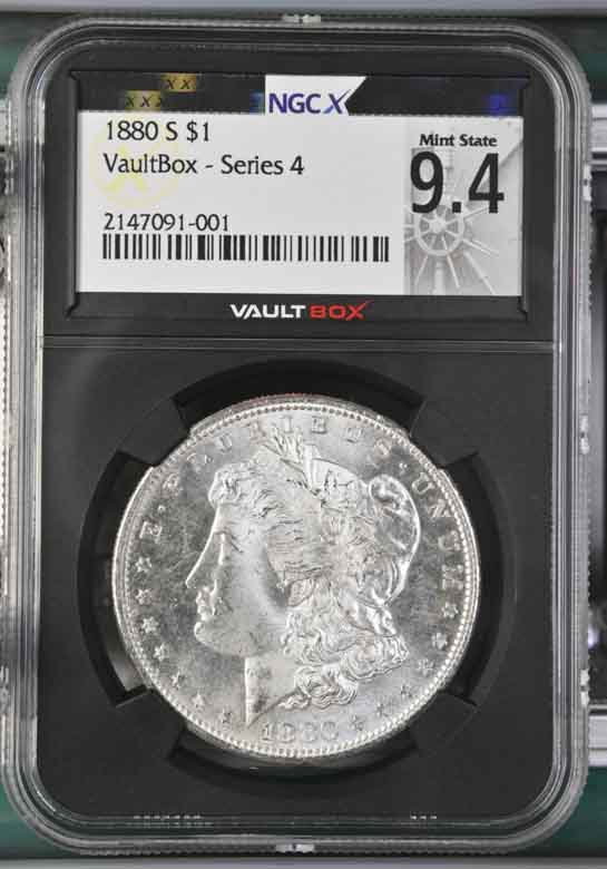 1880-S $1 Morgan Silver Dollar NGCX Mint State 9.4 Vaultbox Series 4