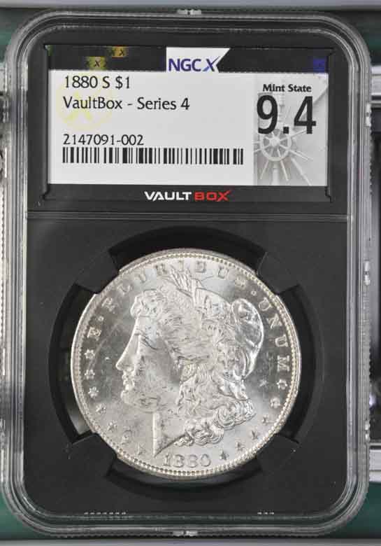 1880-S $1 Morgan Silver Dollar NGCX Mint State 9.4 Vaultbox Series 4