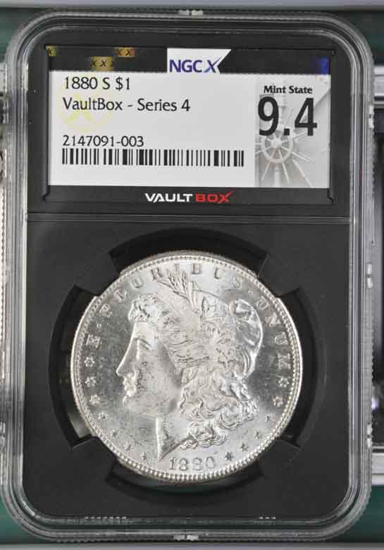 1880-S $1 Morgan Silver Dollar NGCX Mint State 9.4 Vaultbox Series 4