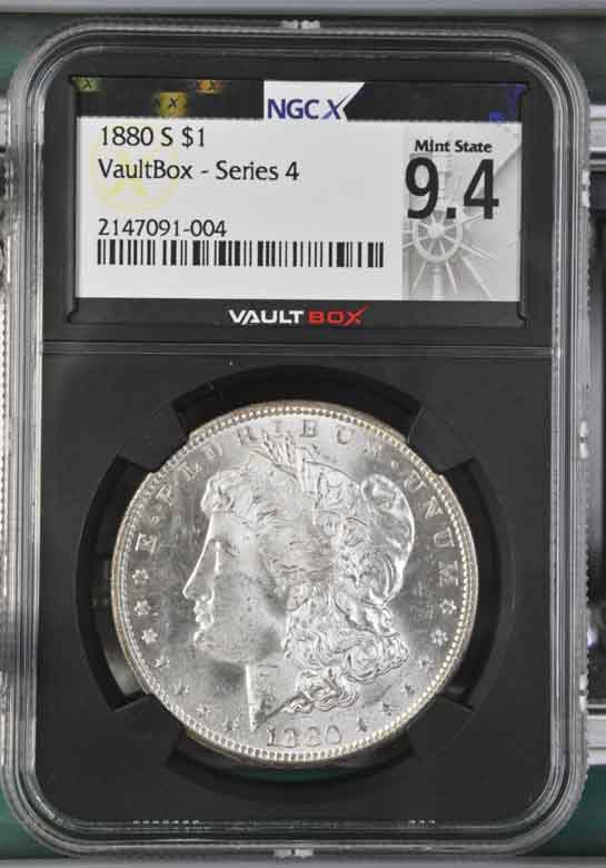 1880-S $1 Morgan Silver Dollar NGCX Mint State 9.4 Vaultbox Series 4