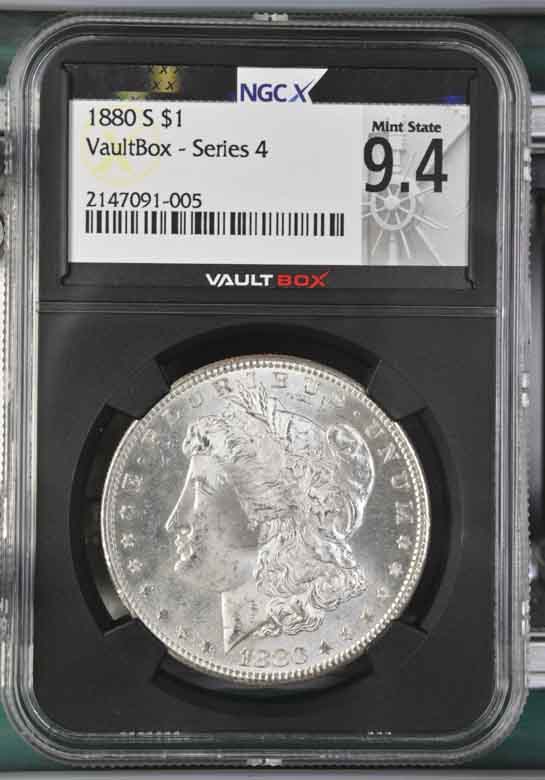 1880-S $1 Morgan Silver Dollar NGCX Mint State 9.4 Vaultbox Series 4