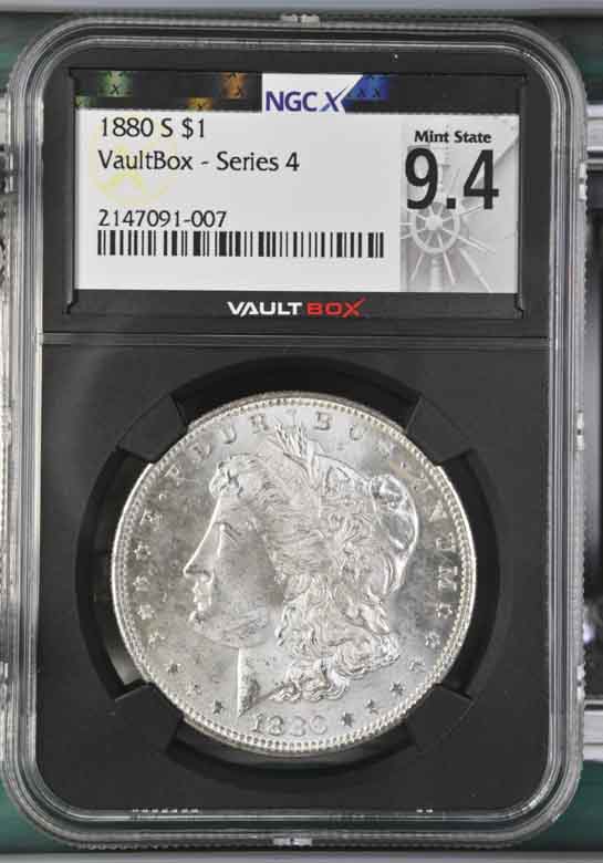 1880-S $1 Morgan Silver Dollar NGCX Mint State 9.4 Vaultbox Series 4