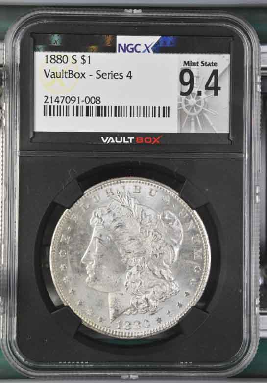 1880-S $1 Morgan Silver Dollar NGCX Mint State 9.4 Vaultbox Series 4