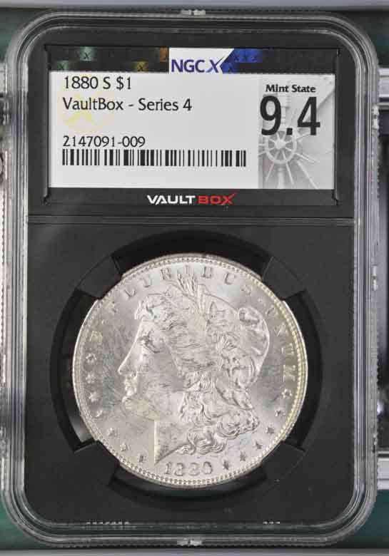 1880-S $1 Morgan Silver Dollar NGCX Mint State 9.4 Vaultbox Series 4