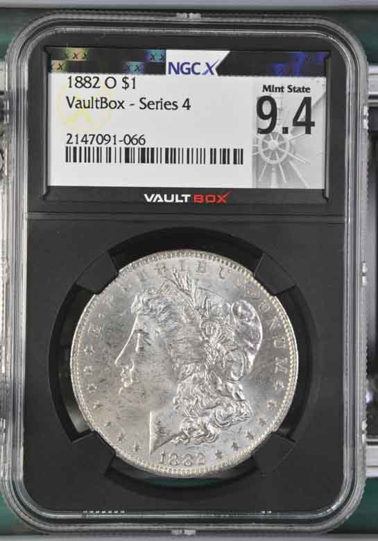 1882-O $1 Morgan Silver Dollar NGCX Mint State 9.4 Vaultbox Series 4