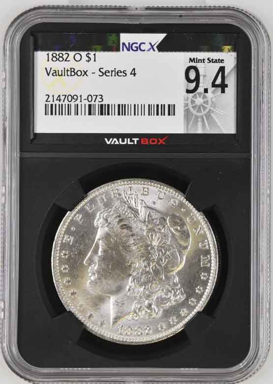 1882-O $1 Morgan Silver Dollar NGCX Mint State 9.4 Vaultbox Series 4