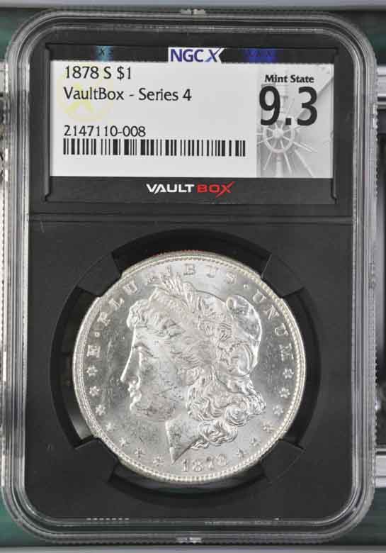 1878-S $1 Morgan Silver Dollar NGCX Mint State 9.3 Vaultbox Series 4