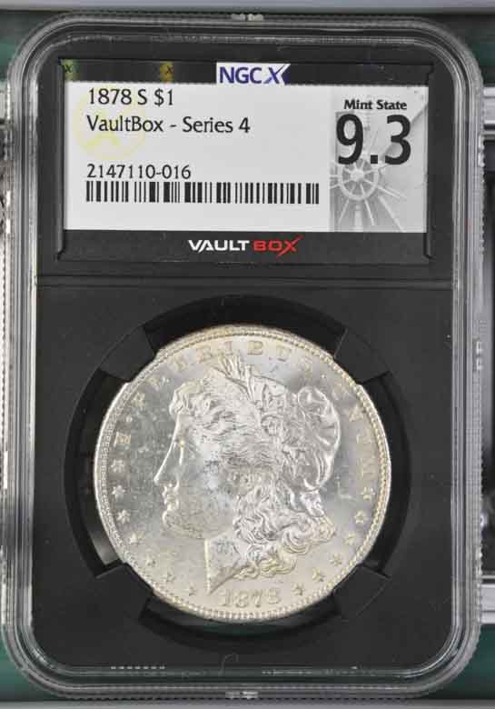 1878-S $1 Morgan Silver Dollar NGCX Mint State 9.3 Vaultbox Series 4