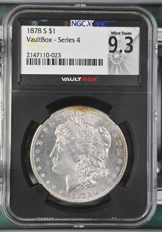 1878-S $1 Morgan Silver Dollar NGCX Mint State 9.3 Vaultbox Series 4