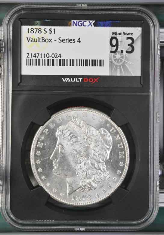 1878-S $1 Morgan Silver Dollar NGCX Mint State 9.3 Vaultbox Series 4