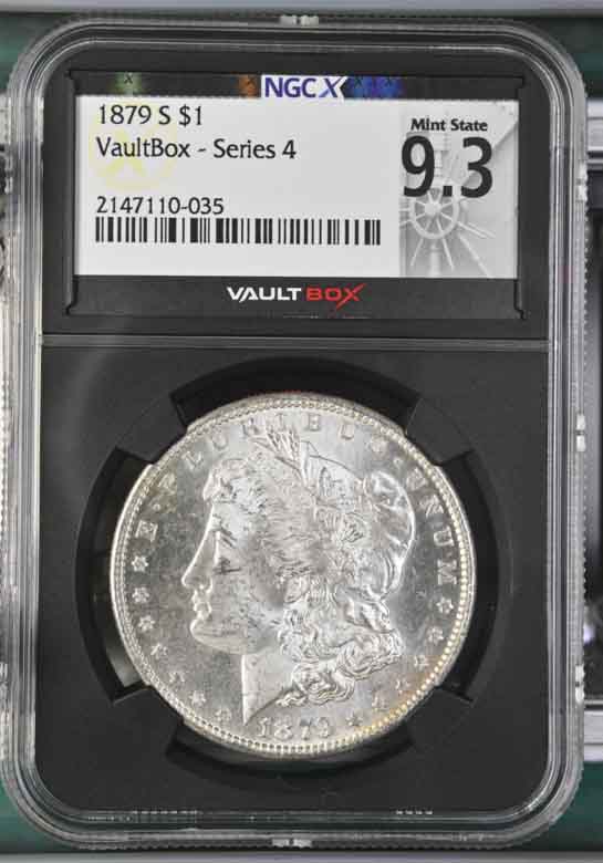 1879-S $1 Morgan Silver Dollar NGCX Mint State 9.3 Vaultbox Series 4