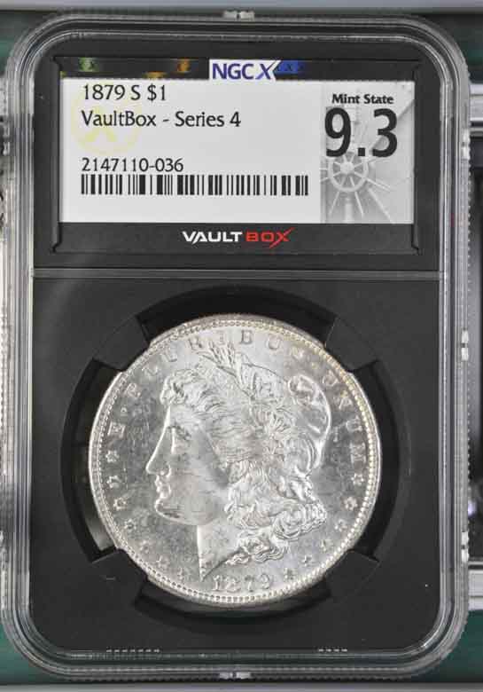 1879-S $1 Morgan Silver Dollar NGCX Mint State 9.3 Vaultbox Series 4