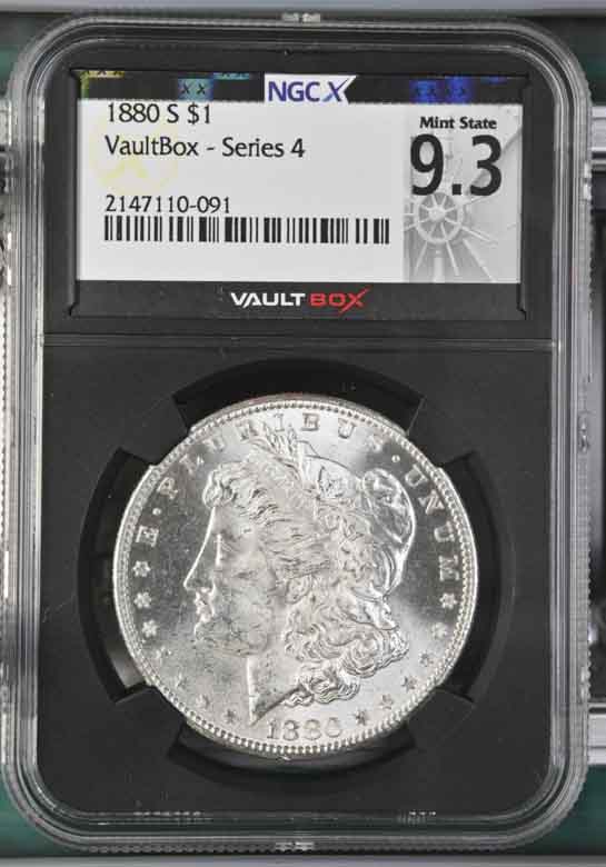 1880-S $1 Morgan Silver Dollar NGCX Mint State 9.3 Vaultbox Series 4