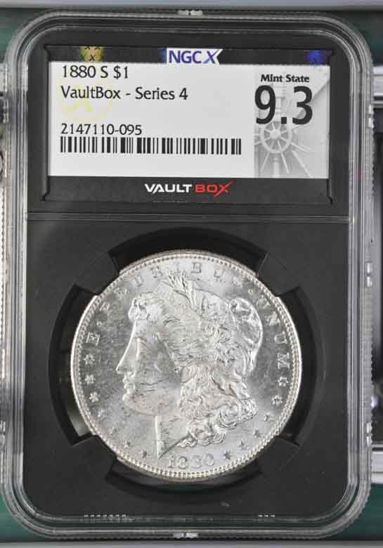 1880-S $1 Morgan Silver Dollar NGCX Mint State 9.3 Vaultbox Series 4