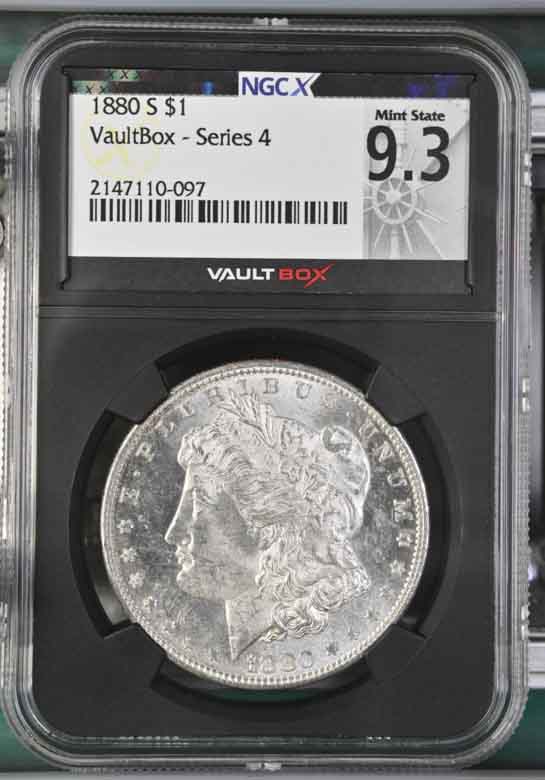 1880-S $1 Morgan Silver Dollar NGCX Mint State 9.3 Vaultbox Series 4