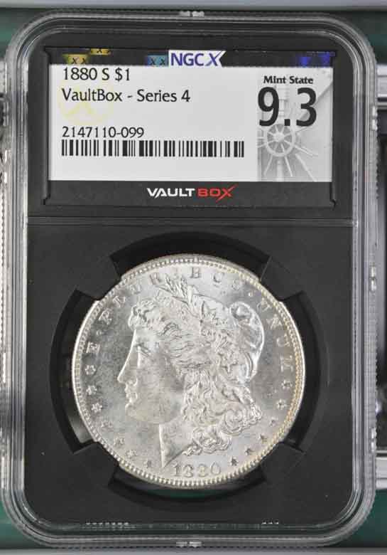 1880-S $1 Morgan Silver Dollar NGCX Mint State 9.3 Vaultbox Series 4