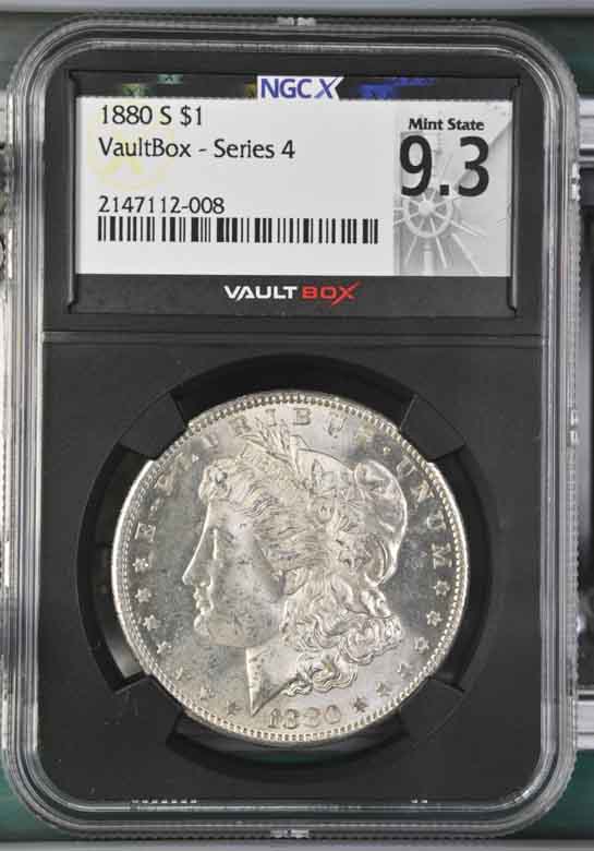1880-S $1 Morgan Silver Dollar NGCX Mint State 9.3 Vaultbox Series 4