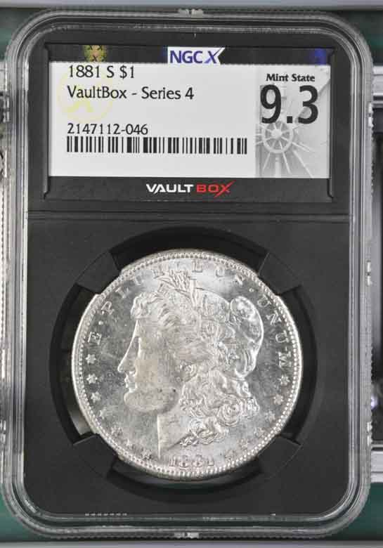 1881-S $1 Morgan Silver Dollar NGCX Mint State 9.3 Vaultbox Series 4