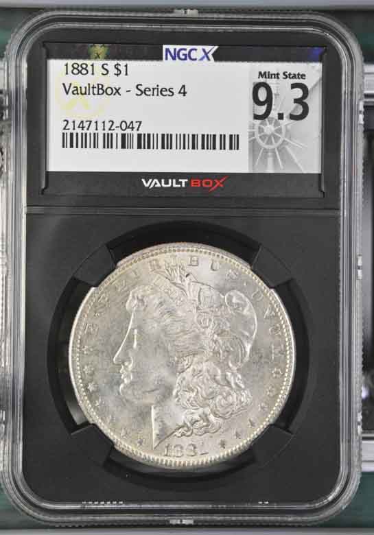 1881-S $1 Morgan Silver Dollar NGCX Mint State 9.3 Vaultbox Series 4