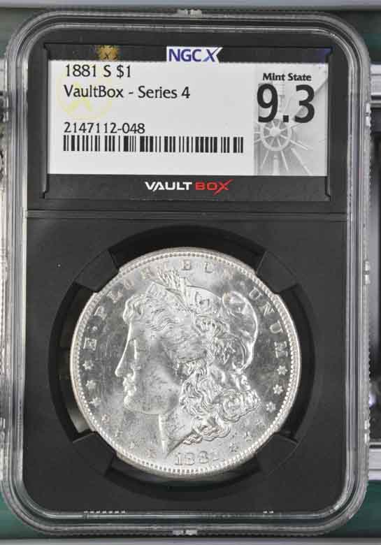 1881-S $1 Morgan Silver Dollar NGCX Mint State 9.3 Vaultbox Series 4