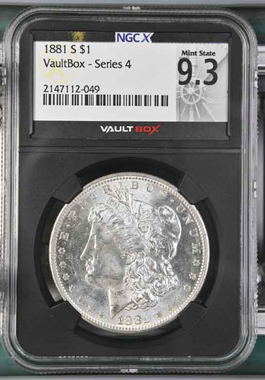 1881-S $1 Morgan Silver Dollar NGCX Mint State 9.3 Vaultbox Series 4